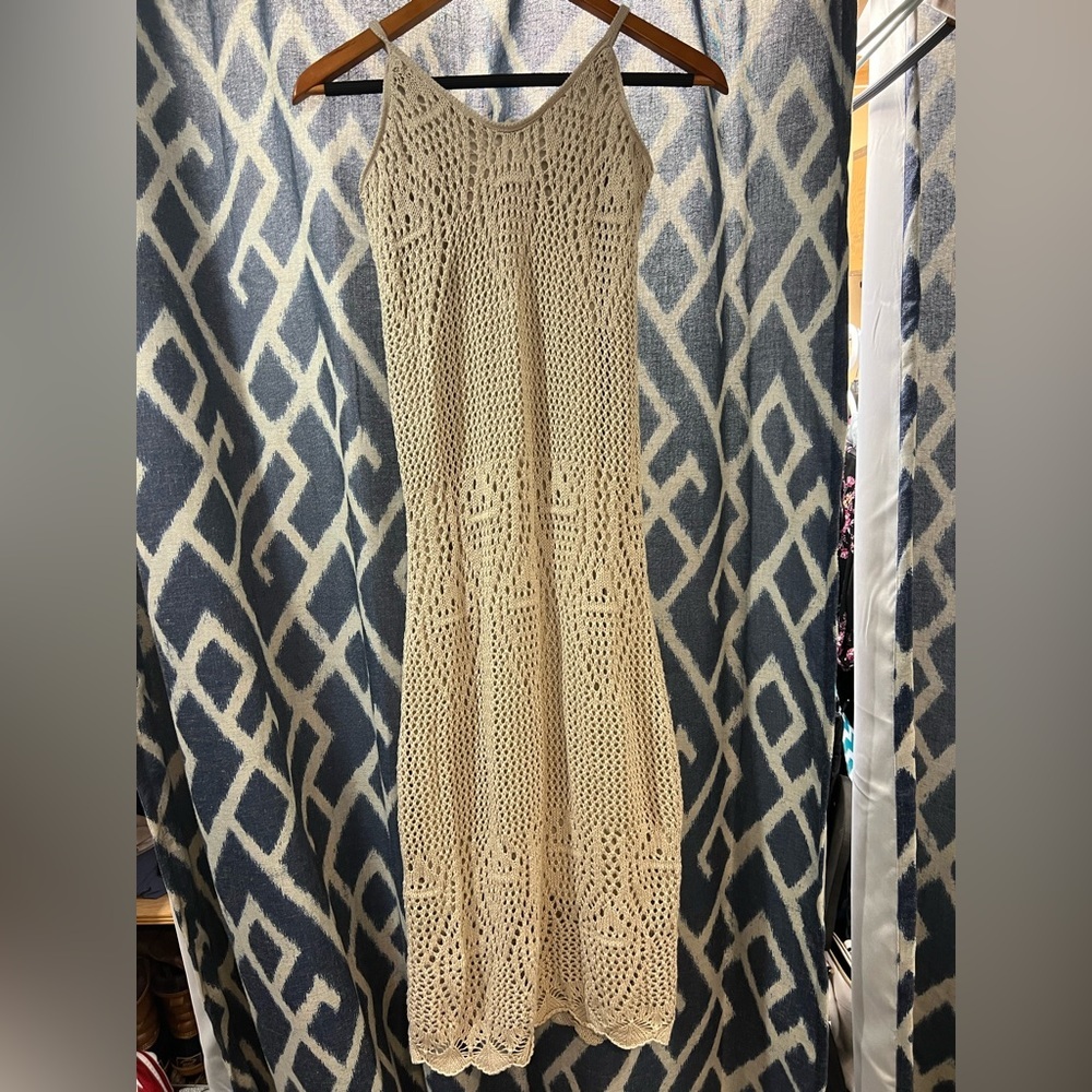 Love stitch Crochet Cream MIDI Dress Size S